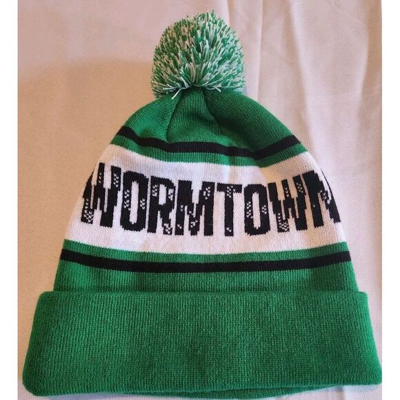 Wormtown Brewery Other - WORMTOWN BREWERY BEANIE HAT POM GREEN WHITE CUFFED‎ BEER MASS WORCESTER WINTER